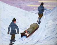 First World War: Transport of the Wounded by Sledge in Russia, 1918