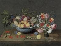Apricots Plums And Grapes In A Bowl