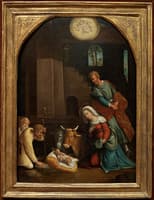 The Adoration of the Shepherd, with the Annunciation to the Shepherds beyond