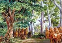 African Baobab Trees, a Large Tamarind, the God Aiyanar and His Two Wives