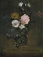 Glass vase with roses and jasmine