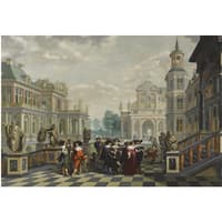 An Elaborate Palace Courtyard With Elegant Company