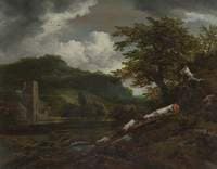 A Landscape with a Ruined Building at the Foot of a Hill by a River