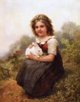 Portrait of a Young Girl Seated with a Rabbit