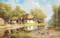 A UKRAINIAN FARMHOUSE BY A RIVER