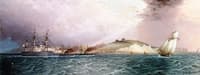 A Three Decker off Dover Castle with Shakespeare Cliff in the Distance