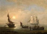 Sailing Ship and Fishing Boats on the Shore