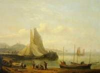 Fisherfolk Repairing Boats on a Beach