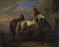 Horses Drinking at a Fountain