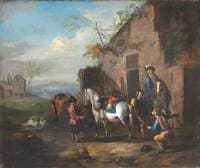 Travellers Halting outside a Forge
