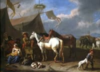 Encampment Scene with Woman Nursing a Baby