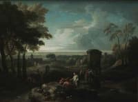 Italian Landscape with Figures and Fountain