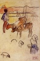 Bretons and Cows (sketch)