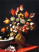 Vase of Tulips, Narcissi, Anemones and Buttercups with a Basin of Tulips