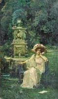 Woman by the Garden Fountain