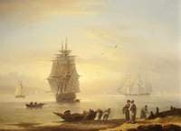 Men-o'-War and Figures on the Shore at Teignmouth