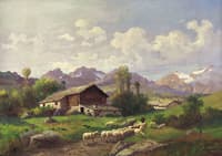 A Mountain Landscape with Sheep Grazing
