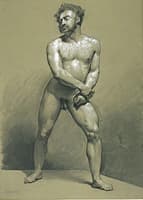 Male Nude Standing Grasping his Fists