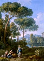 One of a Pair of Views of the Roman Campagna with Figures Conversing