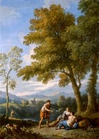 One of a Pair of Views of the Roman Campagna with Figures Conversing