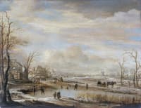Frozen River with a Footbridge