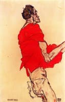 Standing Man Draped in Red Shawl