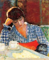 Woman Leaning with Dog and Still Life
