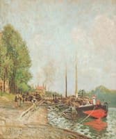 Unloading Barges at Billancourt