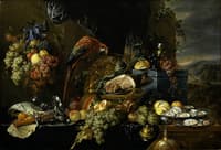 Still Life with Fruit, Oysters, Meat and Parrot