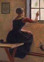 A Young Girl in Jutland Writing her Beloved's Name on a Misty Window