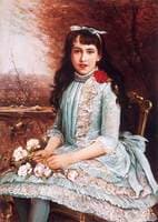 Girl in Blue Dress with Roses