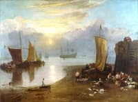 Sun Rising through Vapour; Fishermen Cleaning and Selling Fish