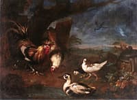 A Cockerel with Ducks in a Landscape
