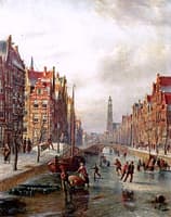 Skaters on the Prinsengracht with the Westerkirk in the Distance, Amsterdam