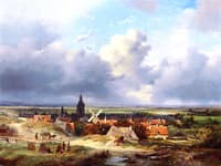 Summer in Holland: a Panoramic View of a Village in the Dunes