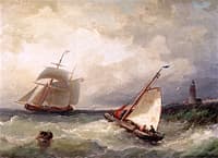 A Stiff Breeze with a Flatboat and a Two-Master near the Dutch Coast