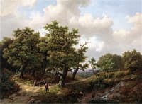 A Wooded Landscape with Figures Resting near a Stream