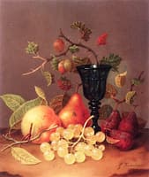 A Peach, White Grapes, a Pear, Gooseberries and a Glass
