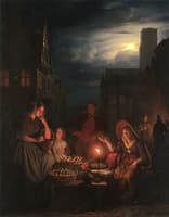 A Nightmarket with a Stallholder Offering Her Wares