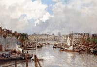 A View of the Leuvehaven and the Vischmarkt, with the Laurenskerk beyond, Rotterdam