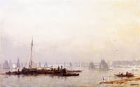 Shipping Activities on the Maas in Morning Haze, Rotterdam