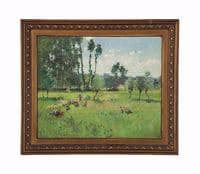 Woman in Fields with Turkeys