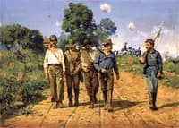 Soldiers Marching on Rutted Lane