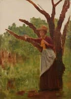 Woman Standing beside a Tree