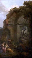 A Ruined Temple and Fountain with Musicians