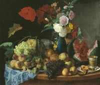 Still life of Fruit and Flowers