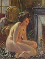 Woman Seated by the Fireplace