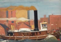 Tugboat with Black Smokestack
