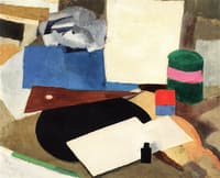 Still Life with Bracket on a Black Disc with a bottle of ink