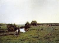 Picking Wildflowers in a Pastoral Landscape